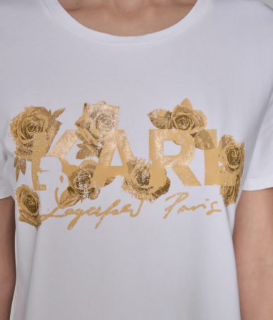 [S] KARL LAGERFELD WHITE KARL ROSE LOGO TEE, L5WHCA57-WHT (SKL1410)