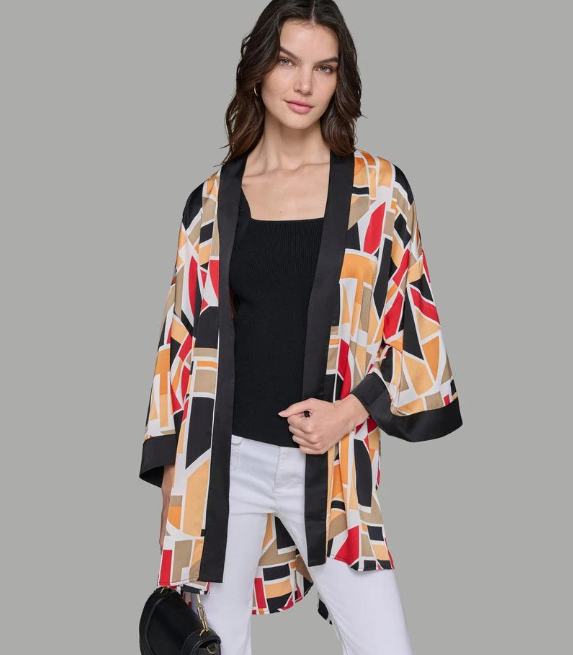 [S] KARL LAGERFELD GRAPHIC PRINT KIMONO,SOFT WHITE/MRMLDE MLT, L4EC1128-HKA (SKL1272)