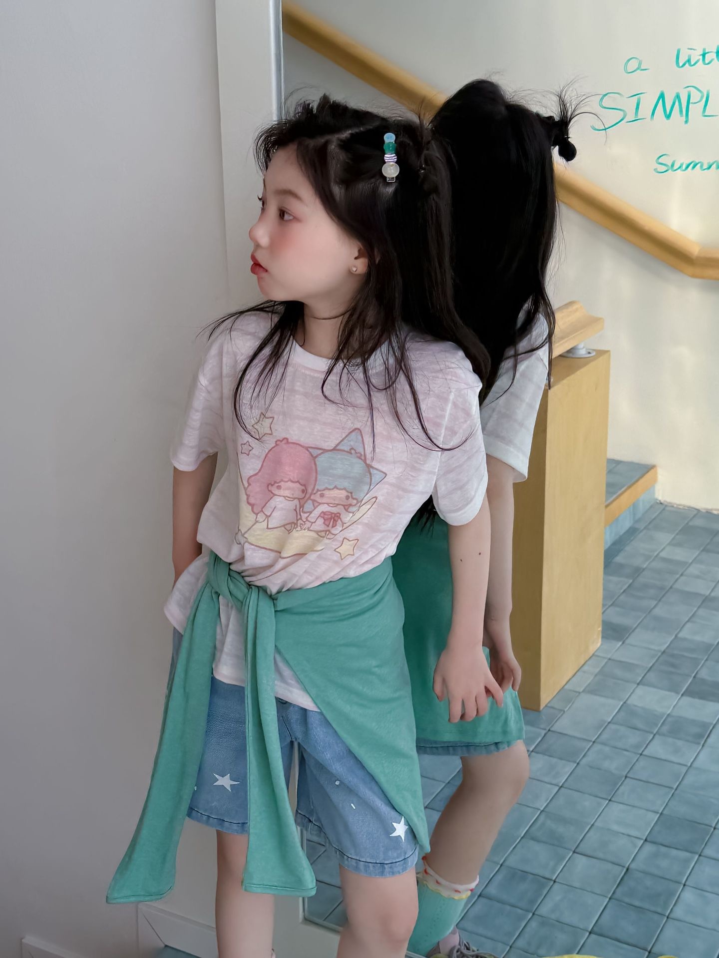 星星牛仔五分褲