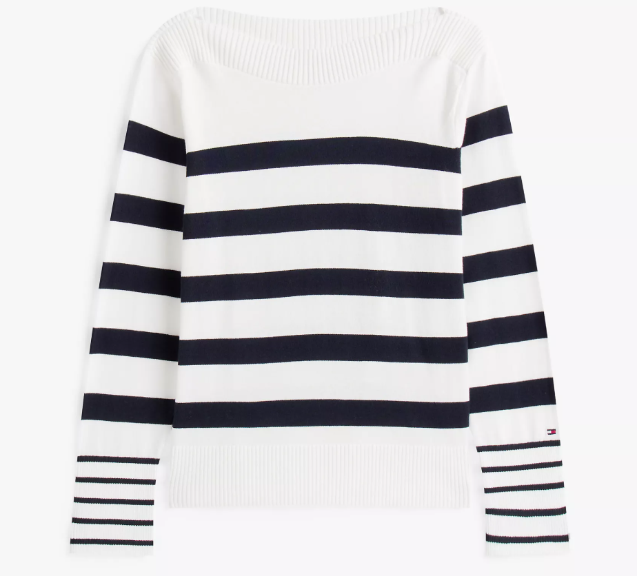 [S] TOMMY HILFIGER ECRU STRIPE BOATNECK SWEATER, XW04164-101 (STH1339)