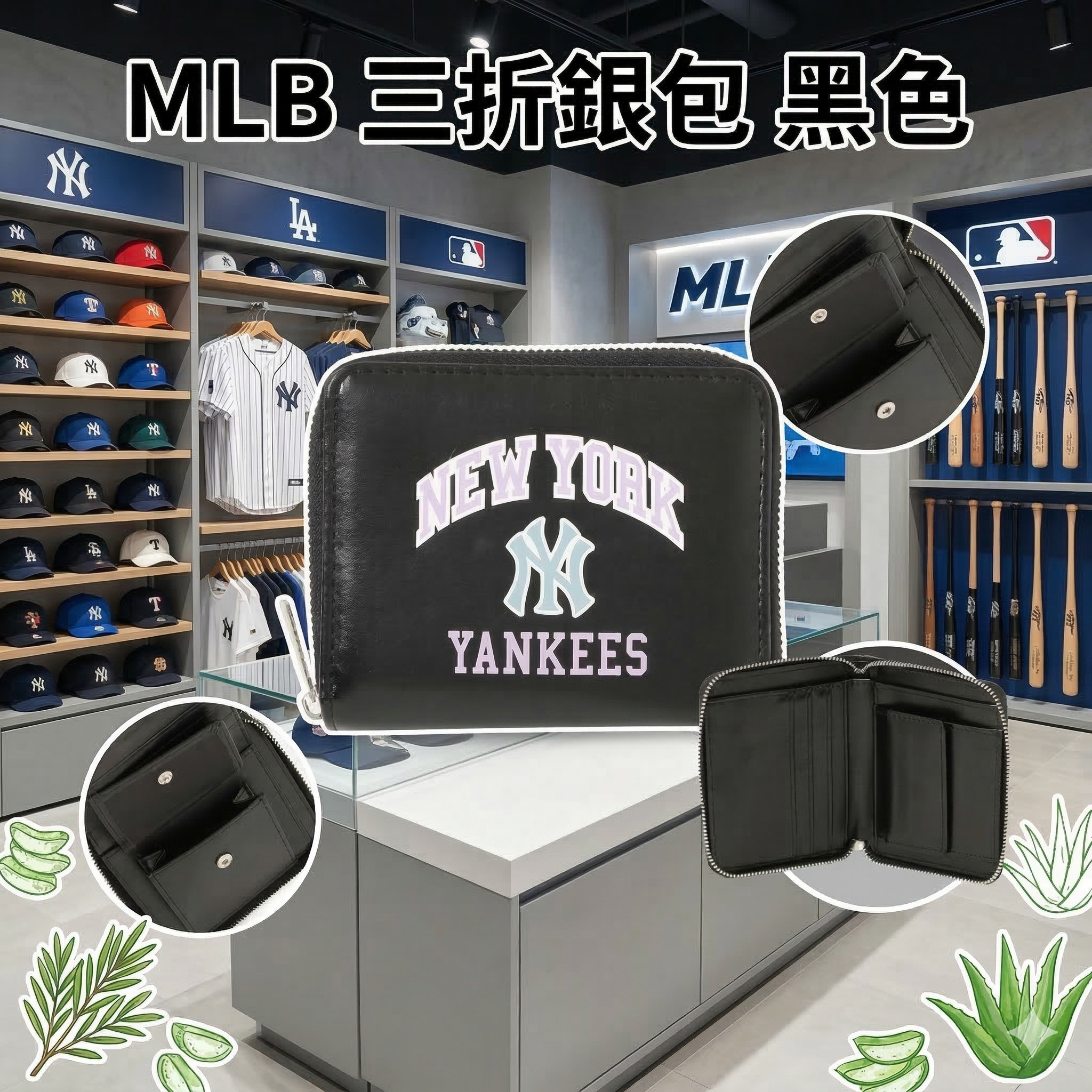 【預購】J0312601 MLB 三折銀包 黑色 WLT07