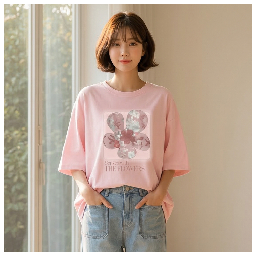 【ASister 小姊姊】AS0388#純棉上衣☆*漸層Flowers*中長版短袖T恤(10色 S-3XL)