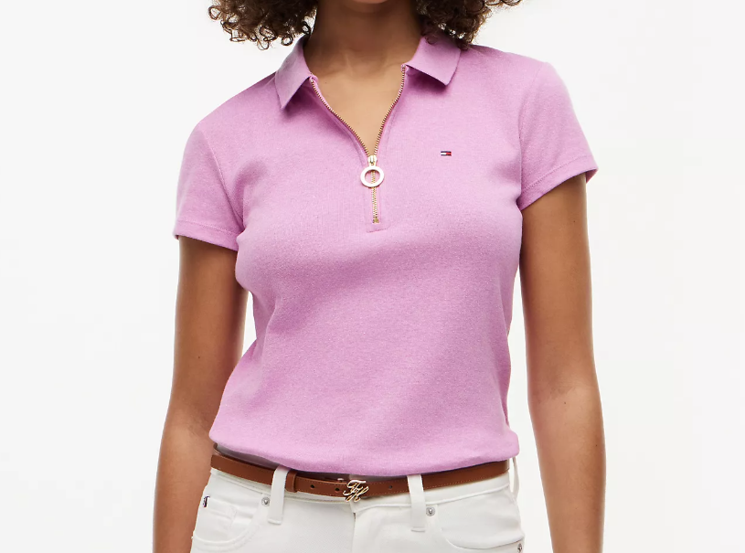 [S] TOMMY HILFIGER PURPLE SLIM FIT ZIP POLO, 76J1536-502 (STH1432)