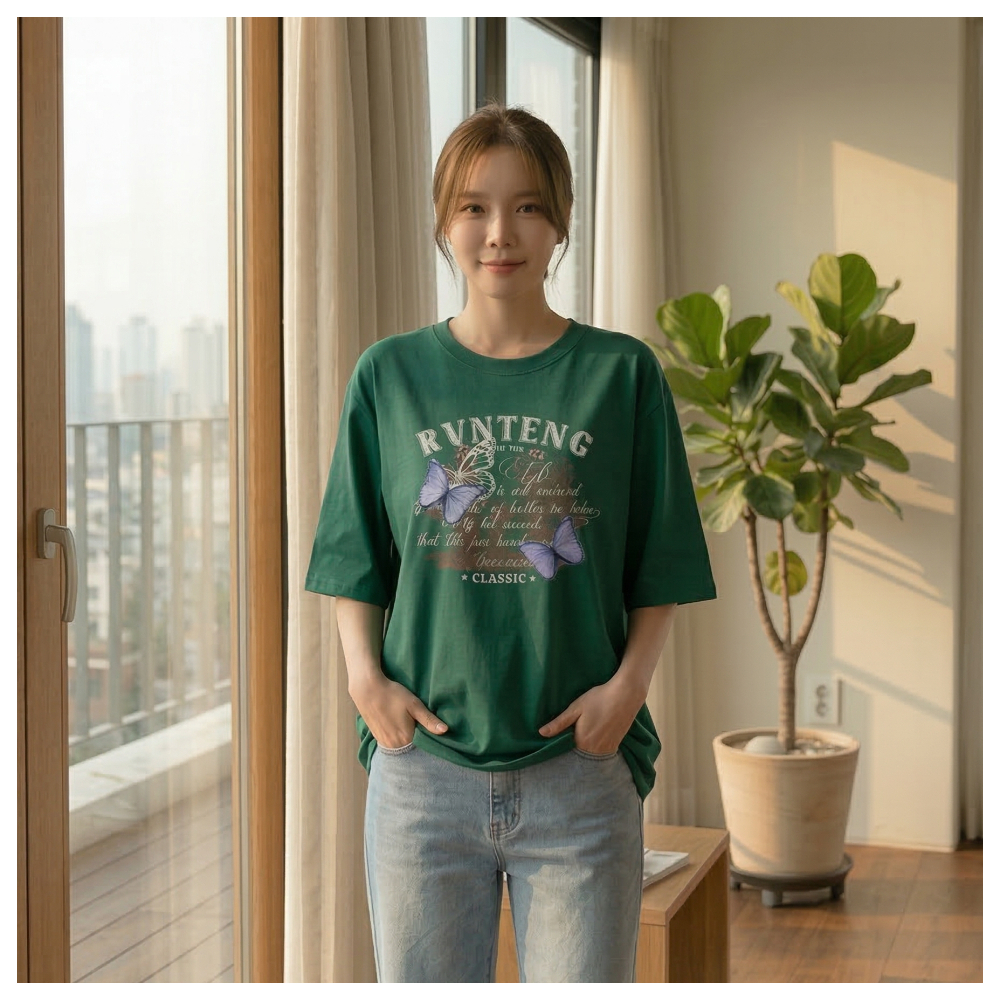 【ASister 小姊姊】AS0389#純棉上衣☆*RVNTENG蝴蝶*中長版短袖T恤(10色 S-3XL)