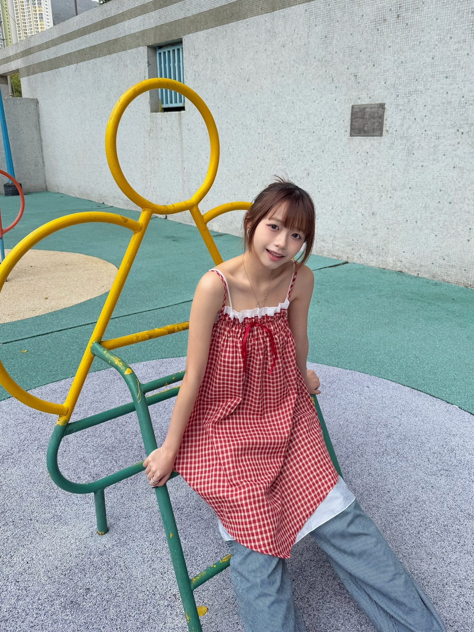 顯瘦日系！Ruffles layer格仔吊帶裙 兩色入