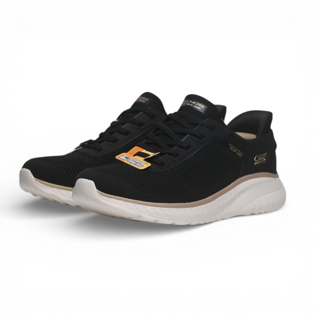 SKECHERS 休閒鞋 BOBS SQUAD CHAOS 黑 寬楦 瞬穿 免鞋帶 健走鞋 女 117497WBKGD