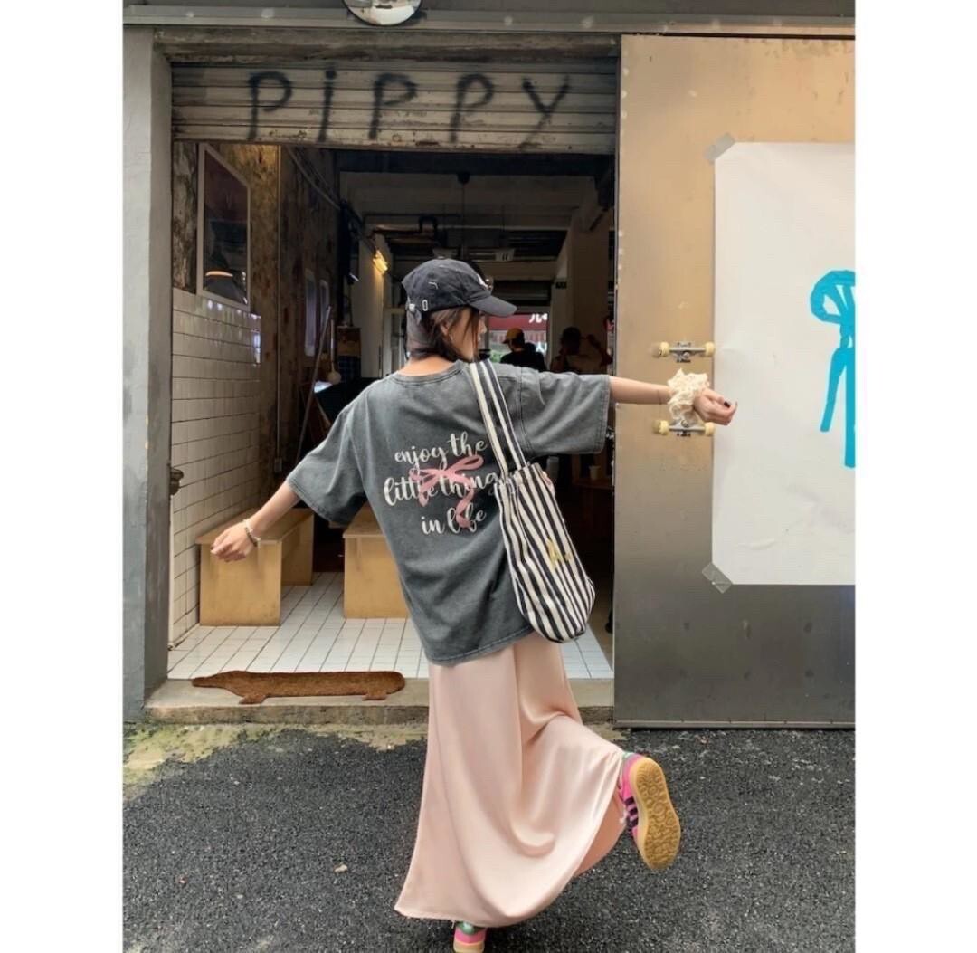 6534-前後英文蝴蝶結水洗T