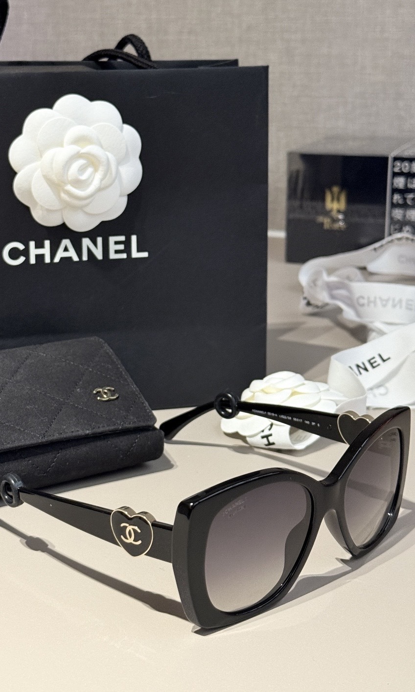 CHANEL愛心徽標 不規則形太陽眼鏡 黑色