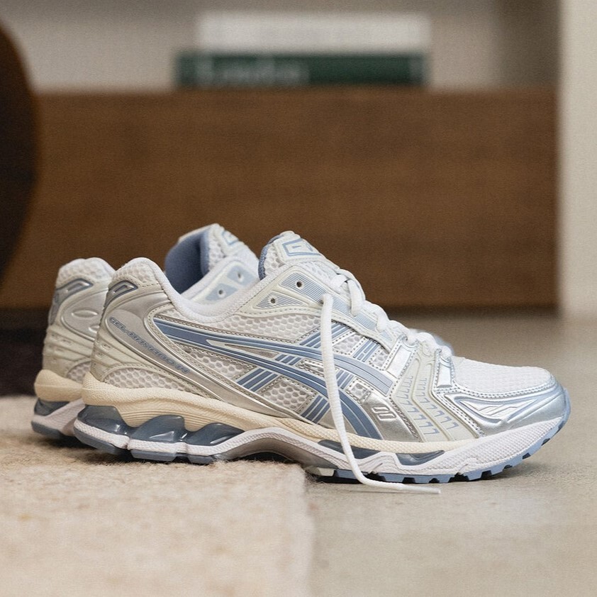 ASICS 慢跑鞋 GEL-KAYANO 14 白銀 水藍 金屬 復古 男女 1203A537115