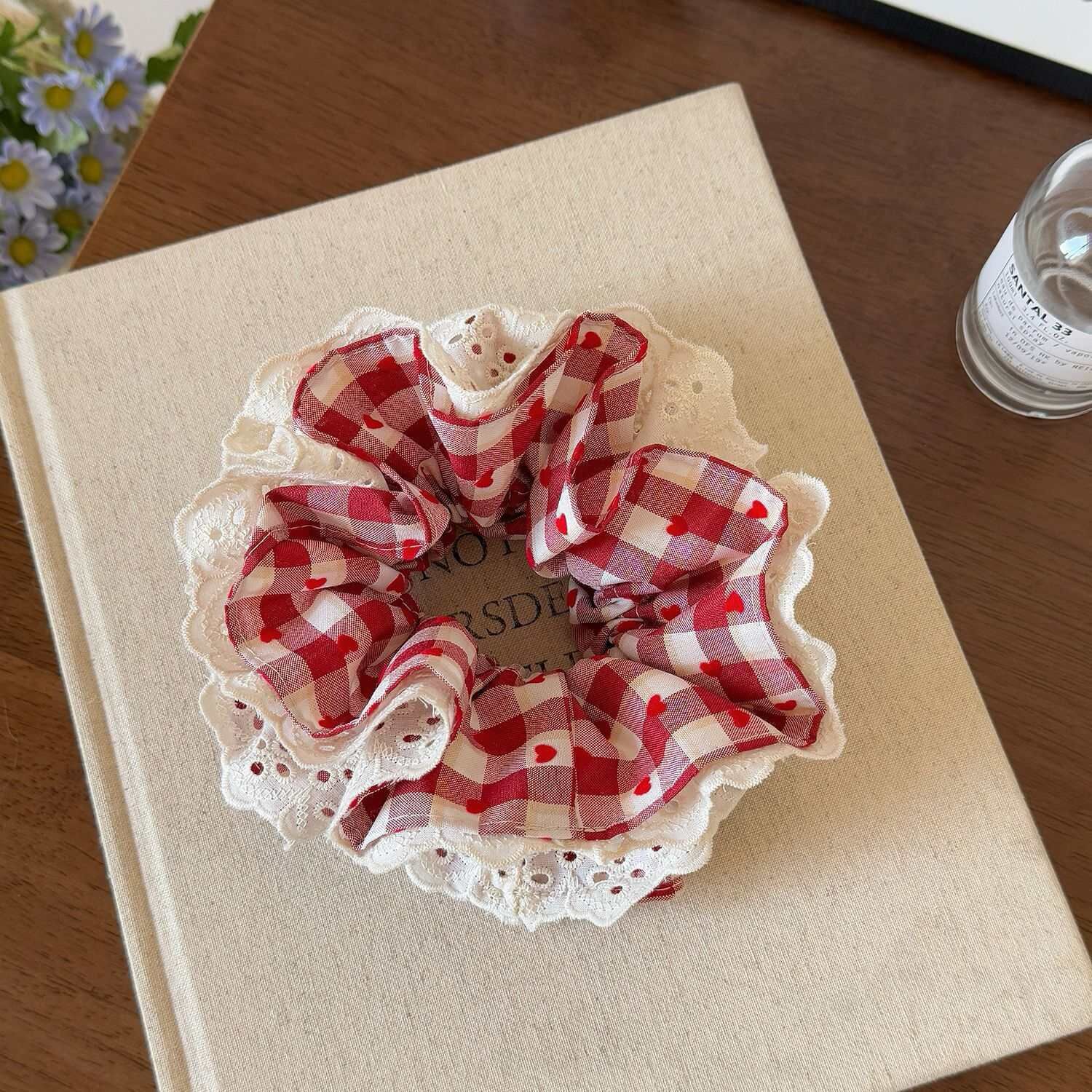 [3 FOR RM10] Red Gingham Heart Scrunchies