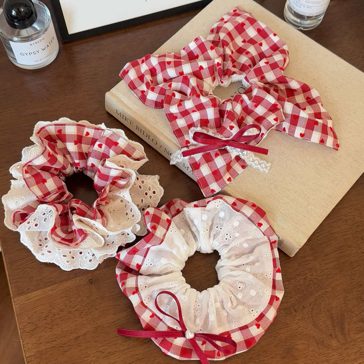 [3 FOR RM10] Red Gingham Heart Scrunchies