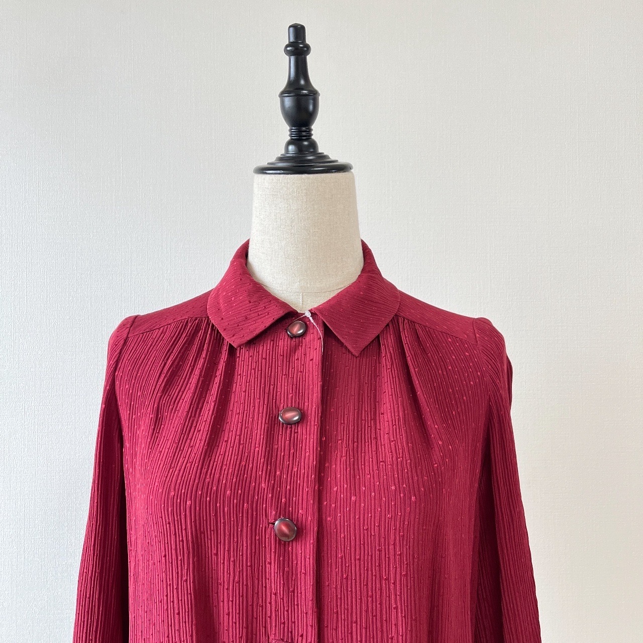 酒紅色波點暗紋古著上衣