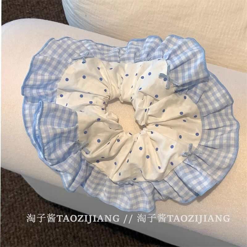 [3 FOR RM10] Blue Korean-Style Polka Dot Bow Scrunchies