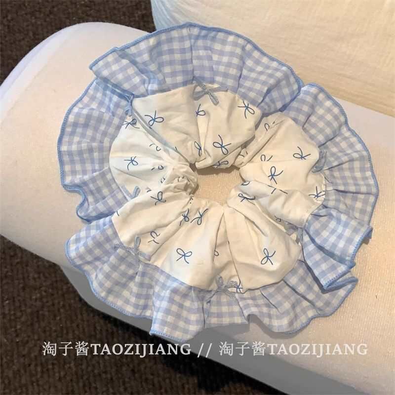 [3 FOR RM10] Blue Korean-Style Polka Dot Bow Scrunchies