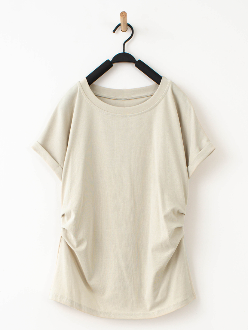 棉柔質感素面側抓皺上衣