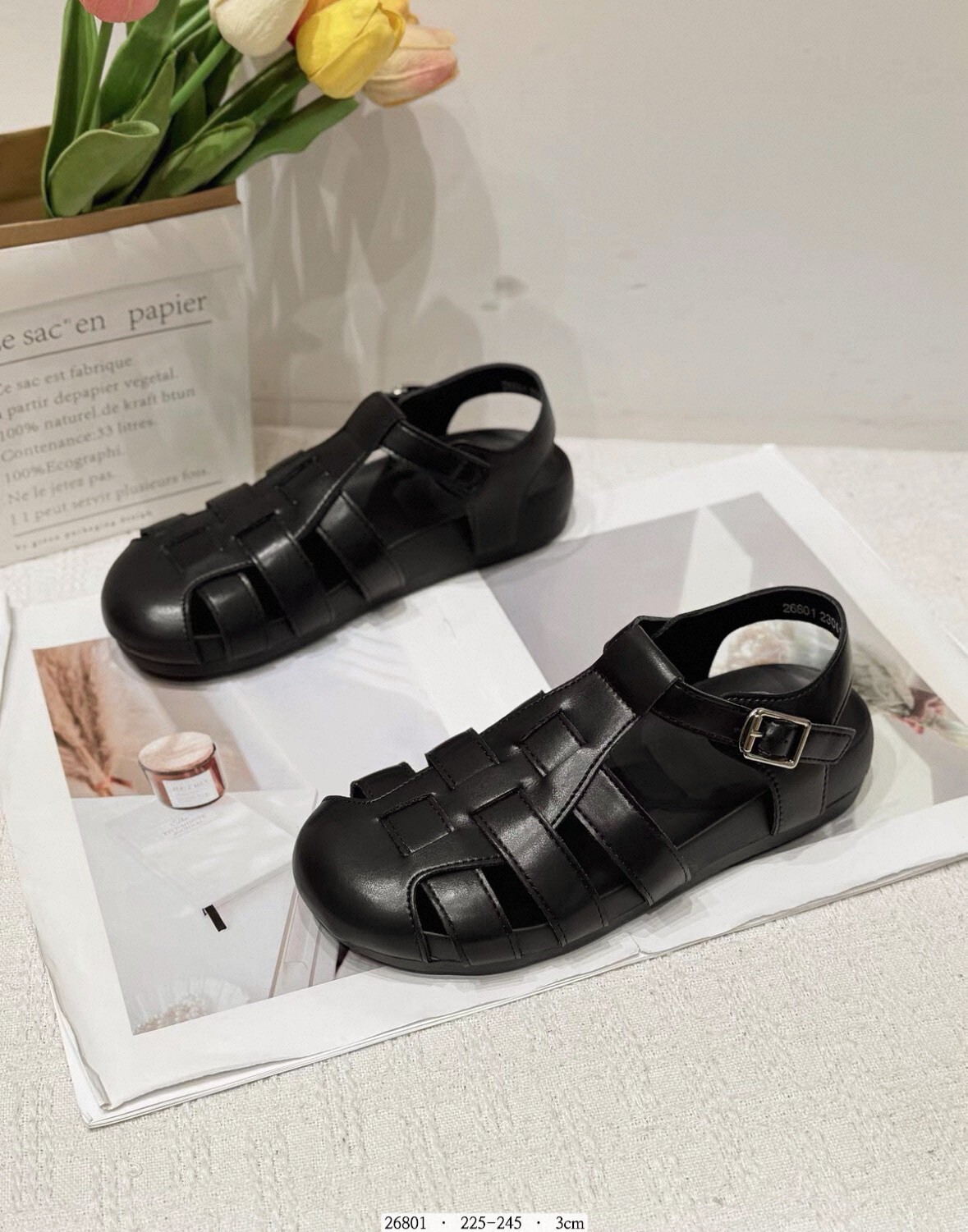 26801-韓國真皮極簡包頭漁夫涼鞋｜