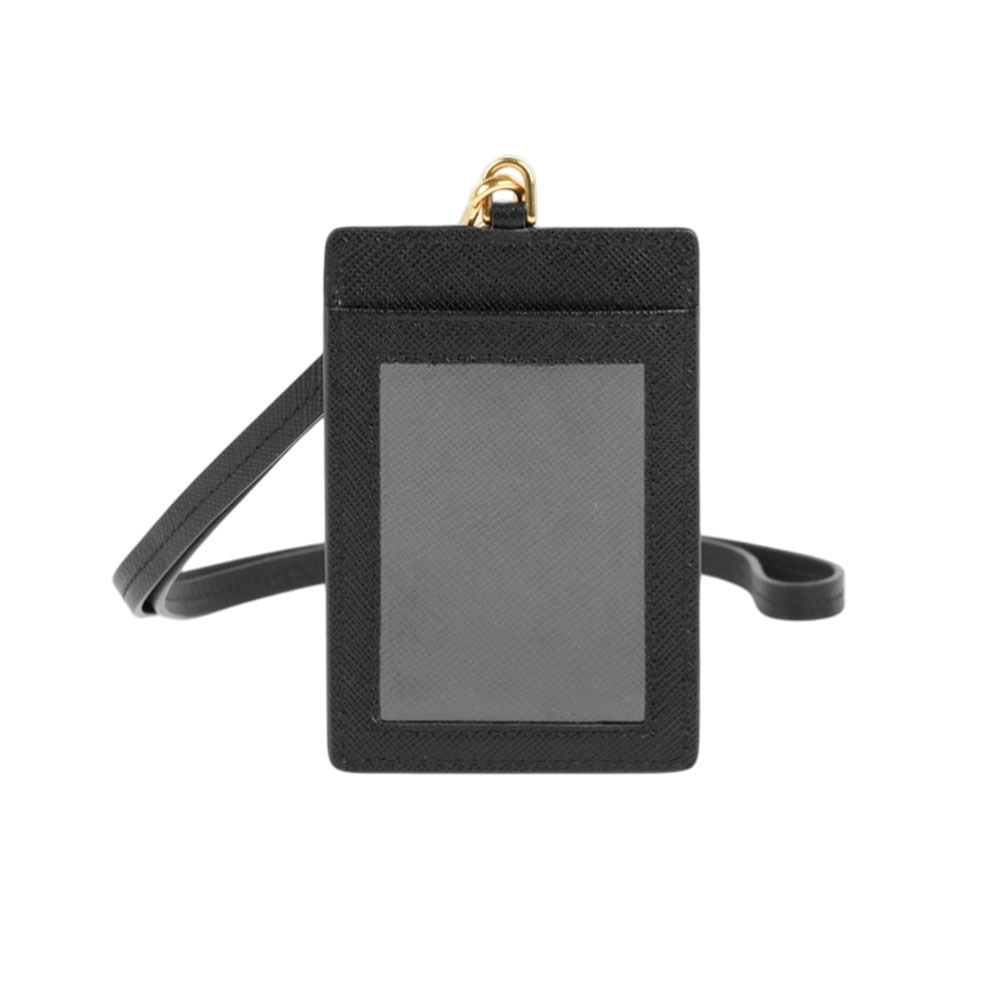 【Prada】浮雕Logo 防刮皮革掛式證件套/卡夾(黑色)