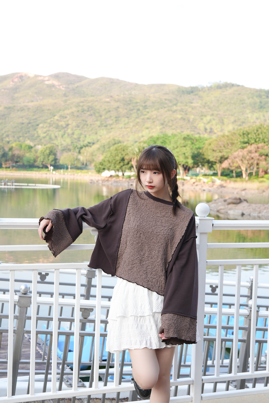 日牌感併布明線闊袖上衣 · 3色入