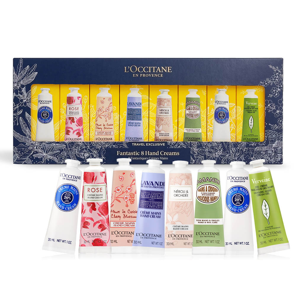 L'OCCITANE 歐舒丹 經典護手霜禮盒組(30mlX8)[乳油木X2+玫瑰+櫻花+薰衣草+橙花&蘭花+杏仁+馬鞭草]-國際航空版