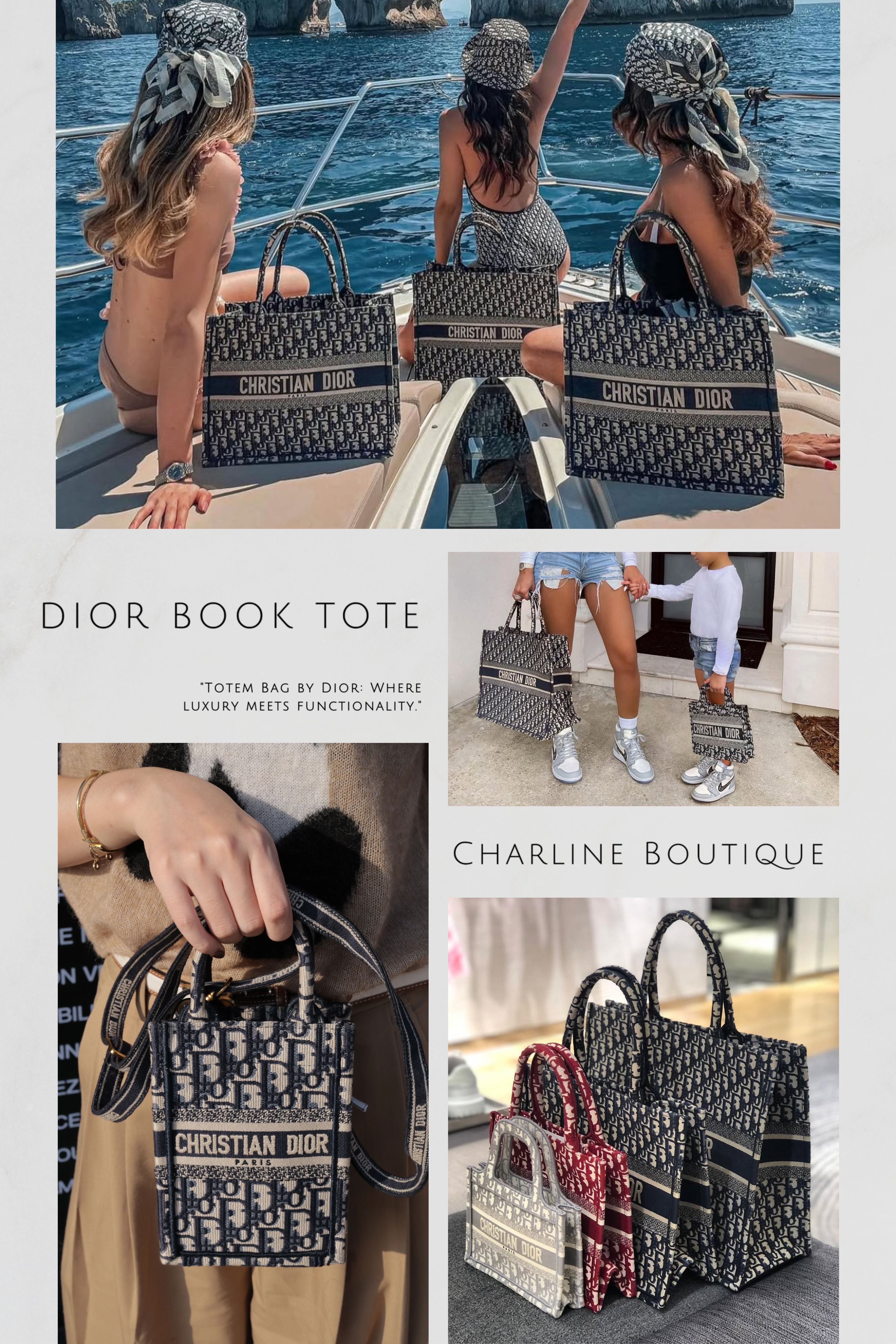 你想知道的 10 個真實 Q&A  入手精品包前，心裡總會有些糾結。以下整理了客人在店內最常問的 10 個問題，結合實際使用經驗一次說清楚：  Q1：Book Tote 有五種尺寸，真的不知道怎麼選？  A：其實想清楚一件事就好——你平常出門最常做什麼？  要帶電腦上班 → 選中型  日常出門、逛街約會 → 選小型  旅行或需要帶很多東西 → 選大型  追求輕巧、拍照好看 → 選迷你型  只要裝手機、想斜背 → 選手機袋型    Q2：小個子女生背起來會不會被包包壓垮？  A：很適合，但尺寸真的要選對。對身高約 165 公分以下的女生，迷你型最推薦，其次是小型；大型和中型視覺存在感很強，背起來容易讓整體比例顯得沉，容易讓人感覺包在背人，而不是人在背包。小型對亞洲女孩最友善，有托特包的形狀和氣場，又不會顯得負擔太重。    Q3：名字訂製（ABCDior）服務需要多久？  A：這是 Dior 的招牌服務，可以在指定門市或限定活動中訂製，以英文字母刺繡為主。需要等待製作時間，繡上去之後也不能退換——但話說回來，自己的名字繡在上面，也不會想換了。根據 Charline Boutique 的觀察，很多客人刺繡的是名字縮寫或暱稱，也有人繡另一半或孩子的名字，讓包包多了一種只有自己懂的紀念感。    Q4：有哪些圖案最經典、最保值？  A：毫無疑問是 Oblique 藍色老花。耐看、不容易顯舊，過幾年再拿出來背還是很對的，是那種越看越順眼的款式。如果喜歡法式優雅，Toile de Jouy 約依法式印花（常有老虎或動物圖騰）也非常美，每次拿出來都像是在展示一件收藏品。其他像牛仔丹寧款近年也很受歡迎，跟休閒穿搭非常好搭，是另一個越來越多人考慮的選擇。    Q5：跟 LV Neverfull 相比，哪個更值得入手？  A：這兩款定位本來就不一樣，比的不是誰比較值，而是你需要什麼。  Neverfull 的塗層帆布輕巧耐用、防水性好，即使裝很多東西也不特別重；附有可拆式子母包，通勤或旅行都非常方便，是那種帶著出門完全不用擔心的款式。  Dior Book Tote 勝在包型硬挺、工藝精緻、辨識度高，背起來氣場更強，更能為穿搭帶出層次感。簡單說：Neverfull 是非常好用的「工作馬」，Dior 是那種拎出去會被問包款的「穿搭擔當」。    Q6：跟 Goyard Saint Louis 比呢？  A：兩款各有強項，比較難說誰絕對更實用，因為「實用」對每個人的定義不太一樣。  Goyard Saint Louis 包身極輕，Goyardine 塗層帆布防水耐磨，即使裝滿也不容易感到負擔，風格低調，日常通勤、旅行甚至買菜都能用，就是那種帶著出門完全不需要思考的包。  Dior Book Tote 包型硬挺立體、不容易變形，搭配 Oblique 老花或藝術刺繡，辨識度非常高，出現在辦公室或比較正式的場合更得體。根據 Charline Boutique 的觀察，很多客人其實不是在選誰比較好，而是在想「我今天需要的是輕鬆耐背的 everyday tote，還是背出去很有存在感的包」——這個問題想清楚了，選擇自然就出來了。    Q7：Dior 的老花帆布容易起毛球或磨損嗎？  A：整體來說，Dior Oblique 老花帆布相當耐用，日常使用算好照顧。它採用緹花（Jacquard）織法打造，布料結構緊密、具有一定韌性和耐磨度，平常通勤外出不需要特別緊張。  要注意的是尖銳物品容易勾到織面，皮革邊角長時間摩擦後也會出現使用痕跡——但老實說，這是正常的「有在用」的感覺，不是瑕疵。適度保養的話，用個幾年狀態都還是很好的。    Q8：除了 Book Tote，Dior 還有什麼經典包款？  A：Dior 歷年推出過很多有人氣的包款，幾個最具代表性的：  Lady Dior（黛妃包）：自 1995 年推出以來就是品牌象徵，Cannage 藤格紋縫線加上「D.I.O.R」吊飾，是很多人心中 Dior 的代名詞。  Saddle Bag（馬鞍包）：1999 年由 John Galliano 設計，馬鞍輪廓非常有記憶點，不管什麼年代拿出來都有話題。  30 Montaigne（蒙田包）：以 Dior 巴黎總店地址命名，翻蓋設計搭配 CD 金屬磁扣，風格成熟不過時，近年是很多人日常首選的鏈帶包。  Dior Caro（鏈帶包）：柔軟皮革加藤格紋設計，整體優雅實用，是近年被很多人列入日常候選清單的款式。  根據 Charline Boutique 的觀察，很多人認識 Dior 是從 Lady Dior 或 Saddle 開始，但真正考慮入手時，往往是 30 Montaigne 或 Dior Caro 最先被加進購物車——因為日常背起來更沒有壓力。    Q9：老花帆布髒了怎麼辦？好保養嗎？  A：整體算好照顧，但因為是布面，千萬不能直接水洗。沾到污漬用微濕的乾淨布輕擦就好，不要用力搓。幾個實用建議：  第一次使用前噴防水防污噴霧，這一步真的有差，能大幅降低污垢滲入的機率。  避免長時間接觸水分、汗水或化妝品。  減少和粗糙表面長時間摩擦，可降低表面起毛的可能性。  另外強烈建議放包中包，不只讓內裡保持乾淨，整個包的挺度也會好很多，找東西也更方便——用過之後你會後悔沒有早點買。    Q10：Dior 除了包包，還有什麼入門推薦？  A：Dior 在彩妝保養、香水、服飾、鞋履和配件等領域都有很多值得入手的經典。彩妝保養中最受歡迎的是 Dior Addict Lip Glow（癮誘粉漾潤唇膏），這支潤唇膏是那種用一次就很難回頭的產品；另外精萃再生玫瑰微導精露和迪奧緹花全能修護霜也是長年口碑款。  香氛類有經典的 Miss Dior、J'adore，以及更高階的迪奧香氛世家系列；鞋履方面有 J'Adior 高跟鞋、Walk'n'Dior 休閒鞋；配件的話，一條 Dior 絲巾綁在 Book Tote 的提把上，瞬間整個穿搭質感就不一樣了，而且這個搭配方式比想像中好上手，是很多人入手後才發現的小心機。