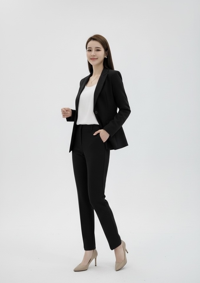 (職場必備)經典單釦西裝套裝 - 黑