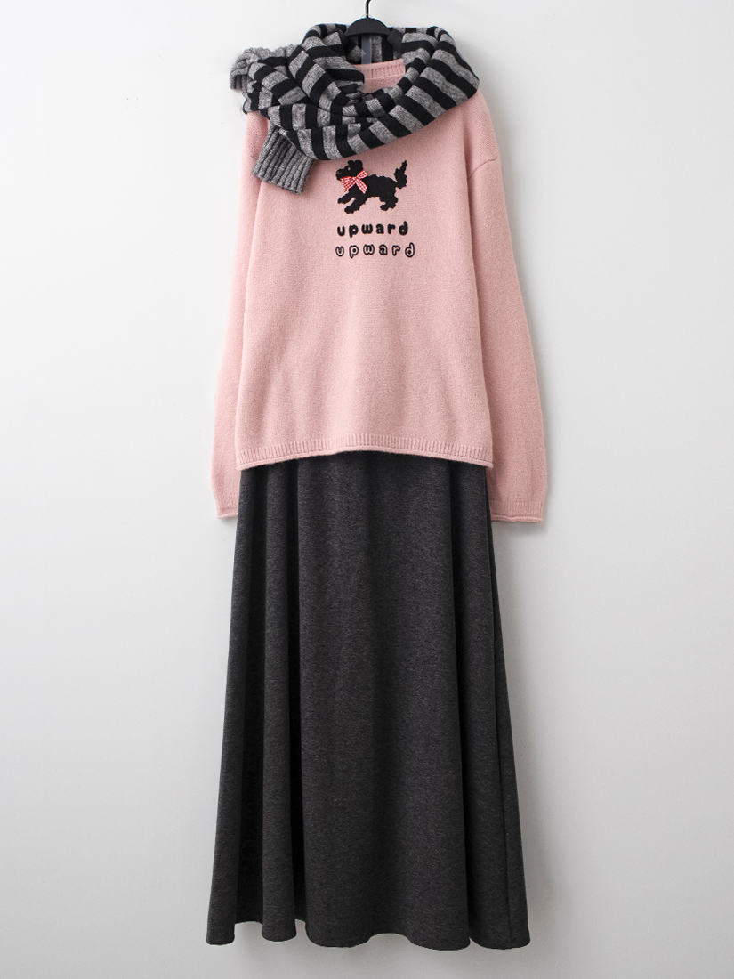 捲邊針織毛衣針織棉A字長裙組合