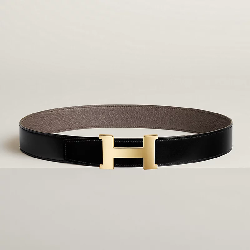 HERMES Constance belt buckle & Reversible leather strap 38 mm Noir / étain 黑拼錫器灰 皮帶