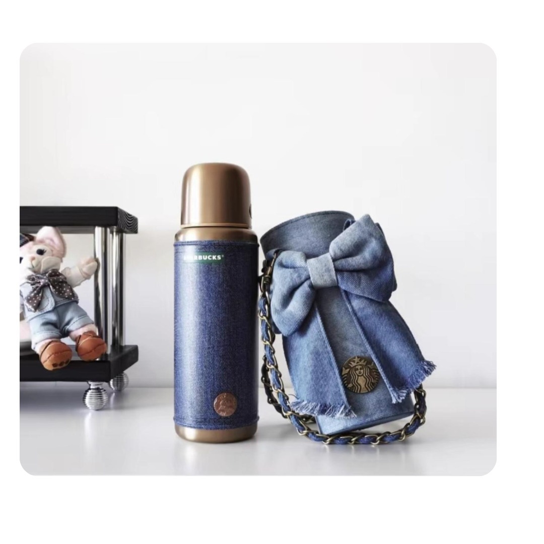 260312 Starbucks 中國限定2026丹寧系列不鏽鋼復古保溫杯配蝴蝶套460ml