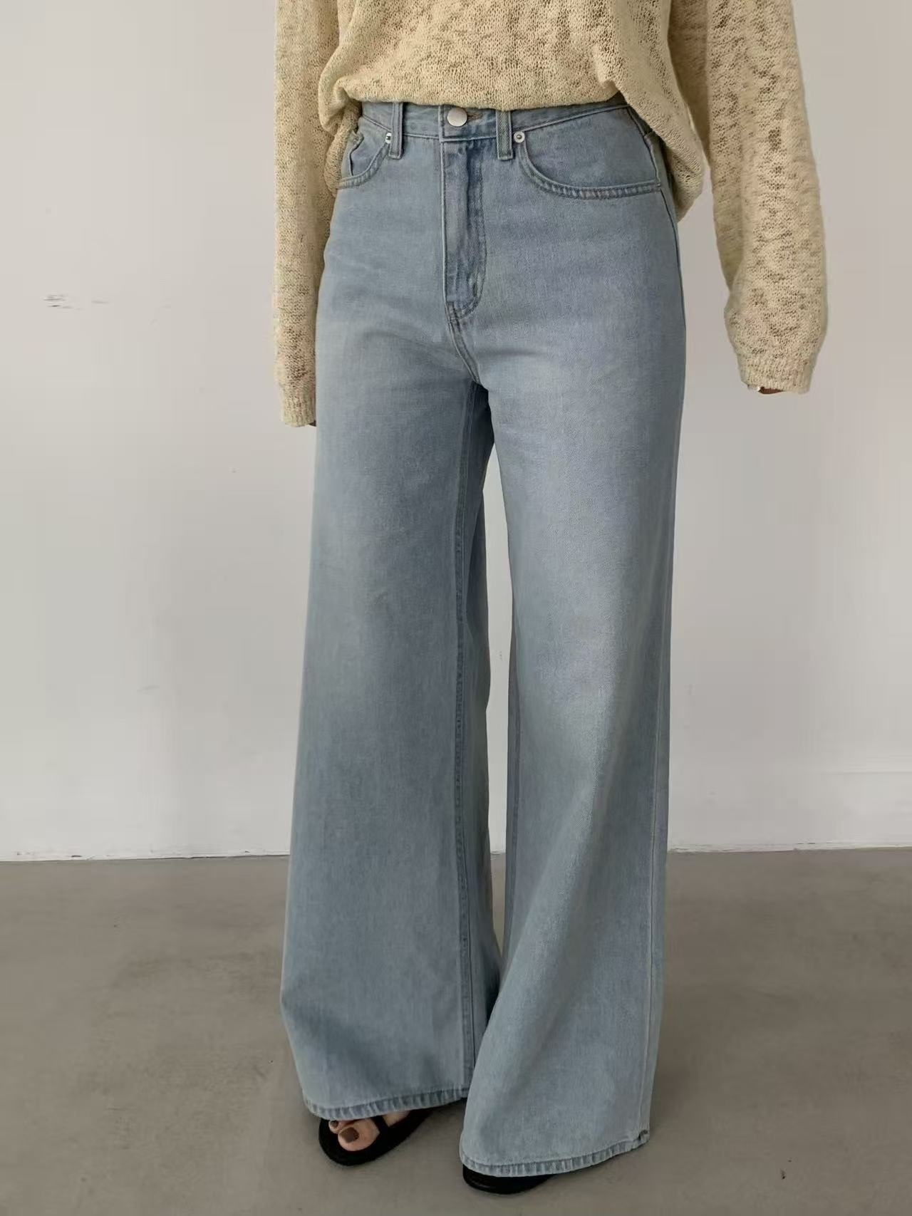 正韓舒適顯瘦闊腿牛仔褲