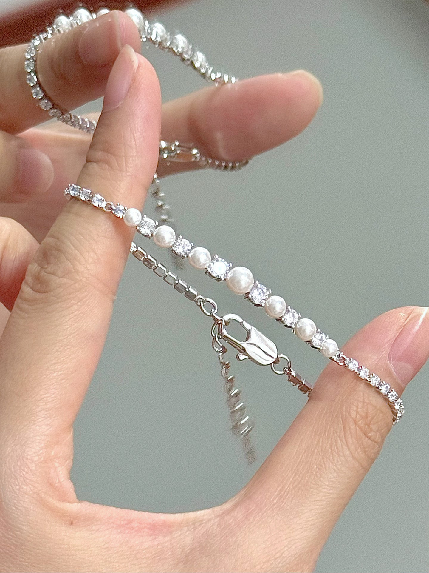 【預購】趙露思同款 OUBI.YABI 星河系列 銀白 珍珠拼接鑽 手鍊