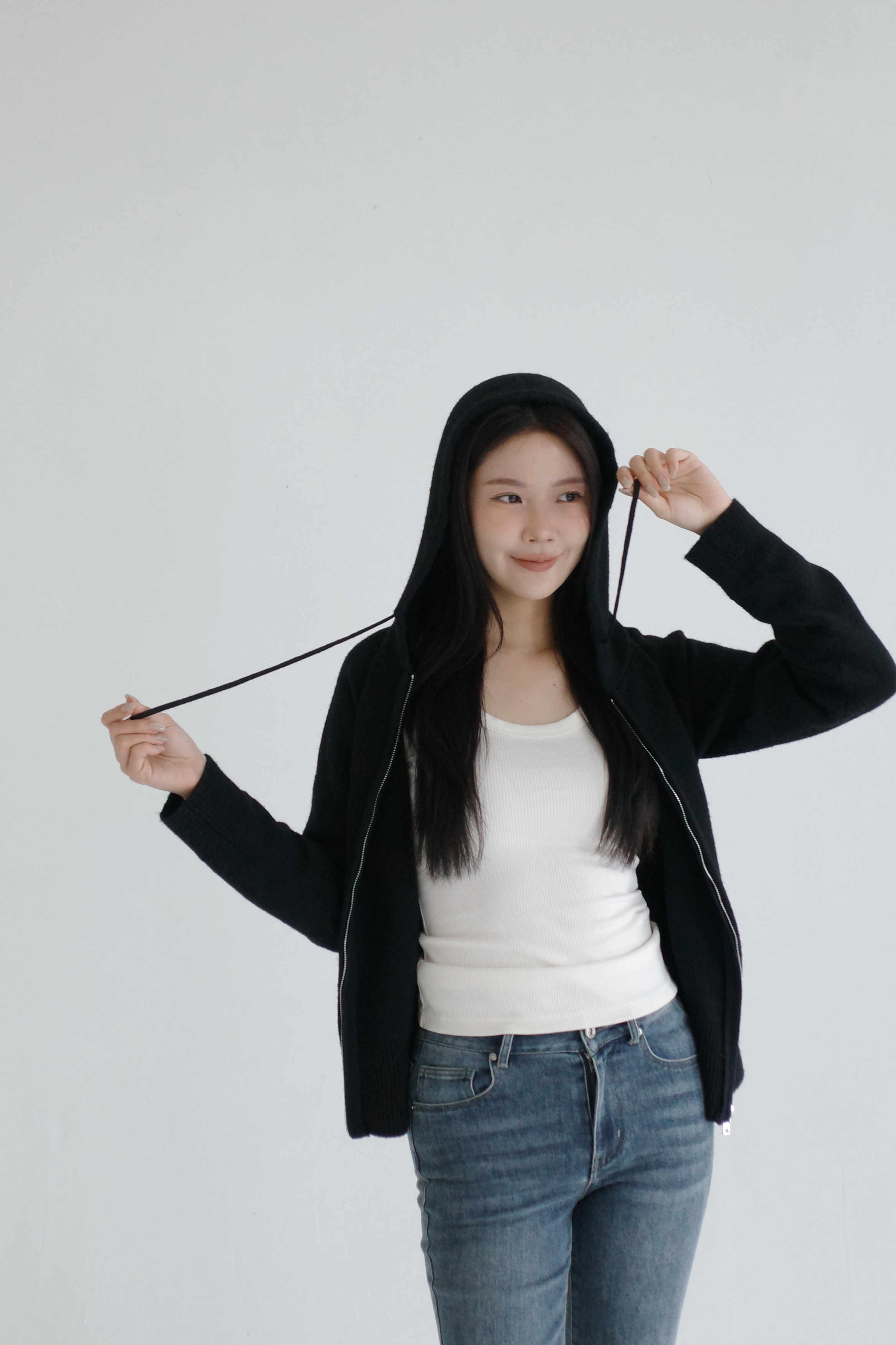 Gmade/Essential羊毛連帽合身針織外套-黑