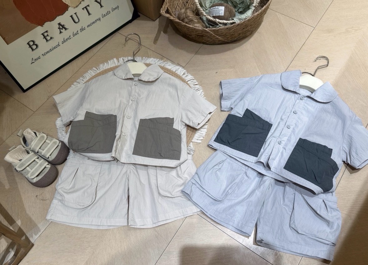 雙口袋撞色襯衫套裝