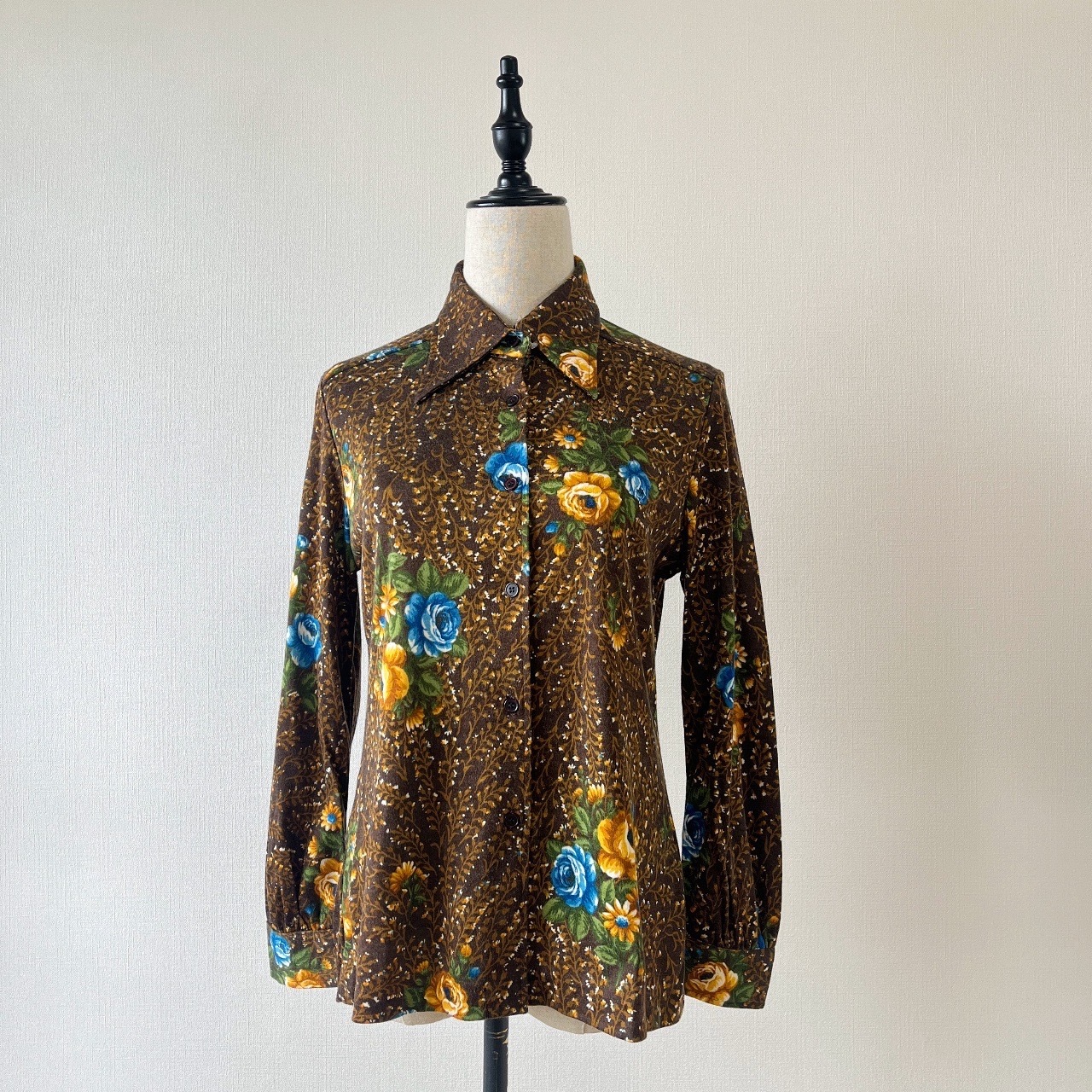 啡色玫瑰花羊毛古著上衣