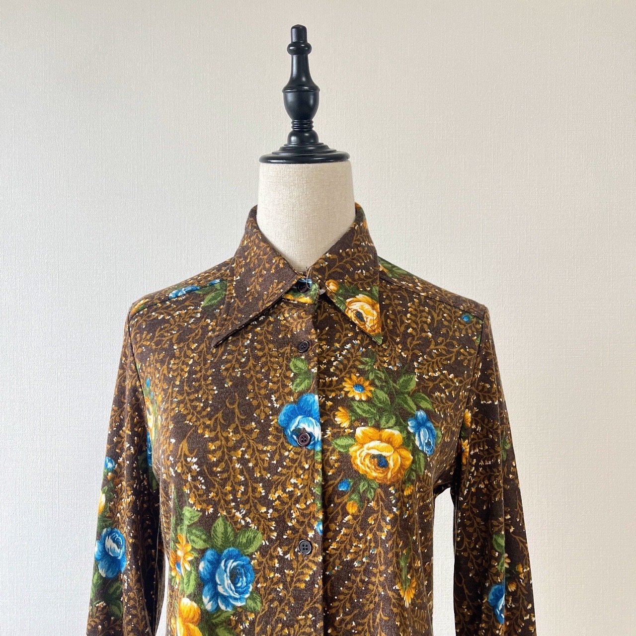 啡色玫瑰花羊毛古著上衣