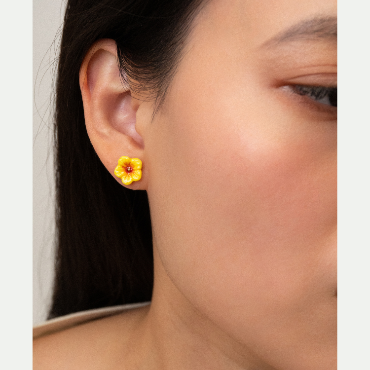 黃扶桑花瓷耳釘