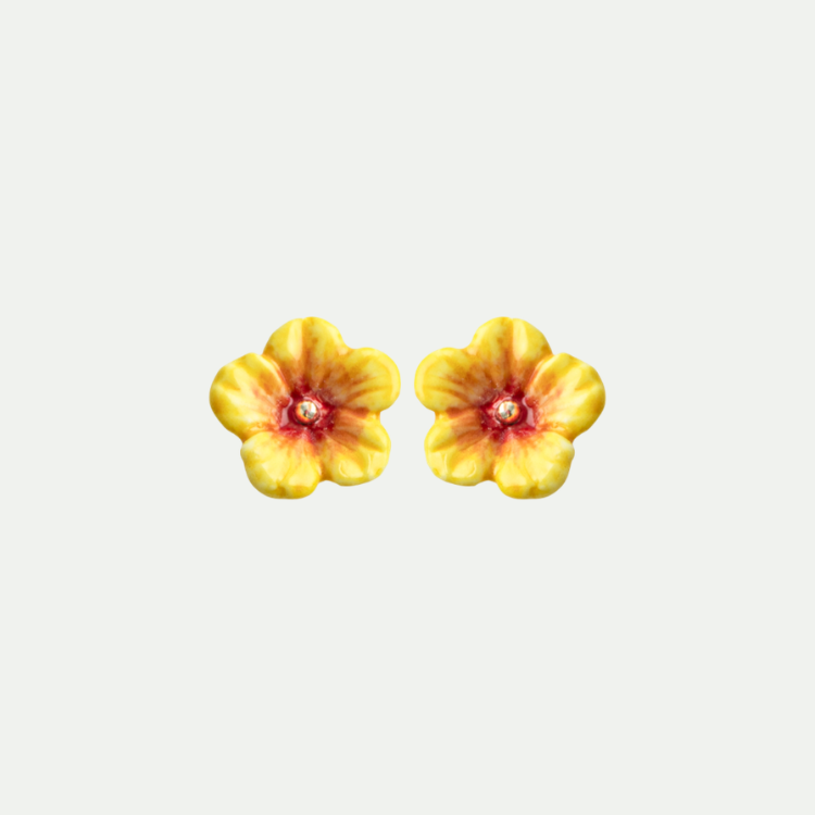 黃扶桑花瓷耳釘