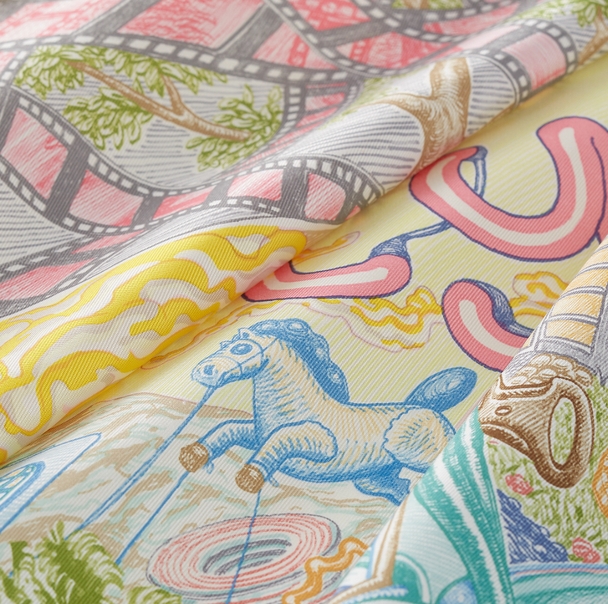 1YK0312-032 [HERMES] City of Light Scarf 90 Jaune/Celadon /Rose #H004103S07 (BR)