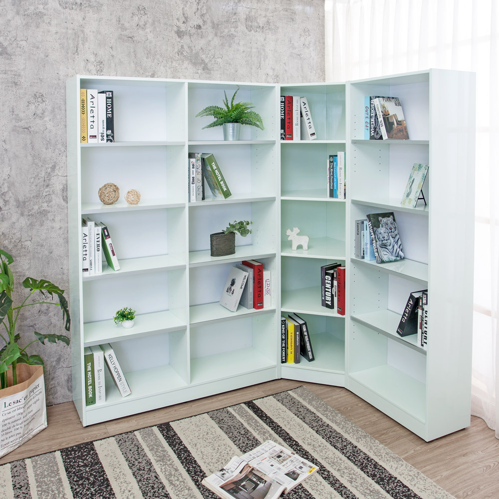 南亞塑鋼-7.9尺L型開放式收納書櫃組合(2尺書櫃+1.9尺轉角書櫃+4尺書櫃)