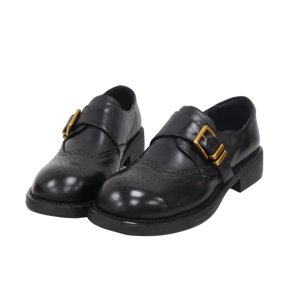 側扣雕花真皮樂福鞋- 2色