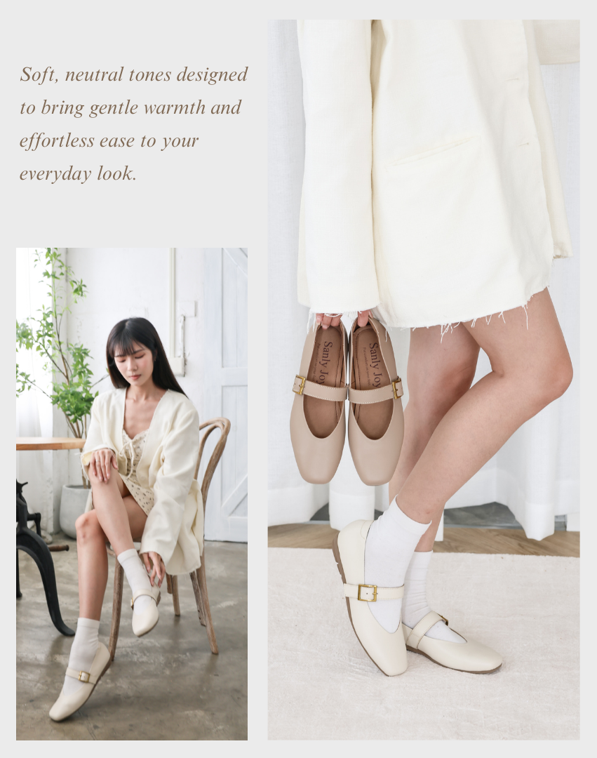Sanly Joy 艾莉絲軟牛皮瑪莉珍鞋 奶油杏色 瑪莉珍鞋優雅日常穿搭