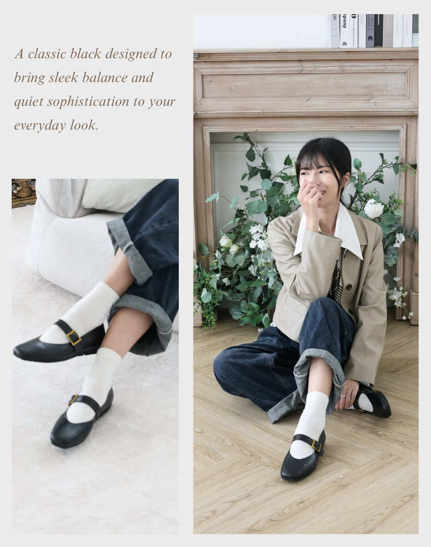 Sanly Joy 艾莉絲軟牛皮瑪莉珍鞋 經典黑 瑪莉珍平底鞋日常穿搭