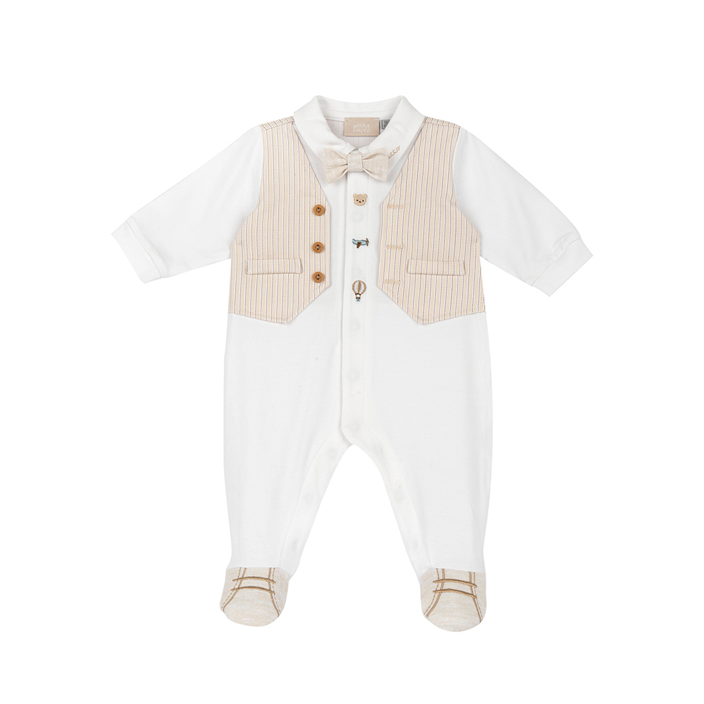 飛行小熊-假兩件式背心前開長袖兔裝