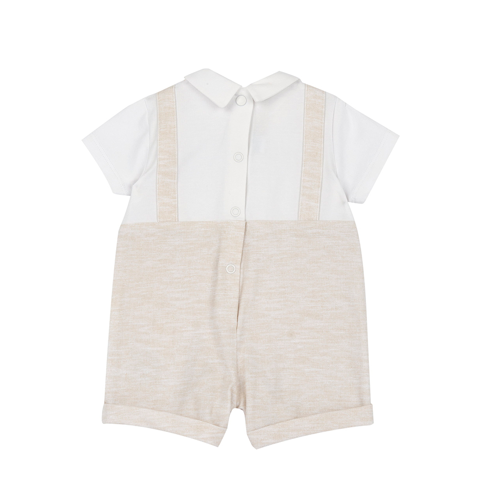 飛行小熊-剪接麻花附領帶短袖兔裝