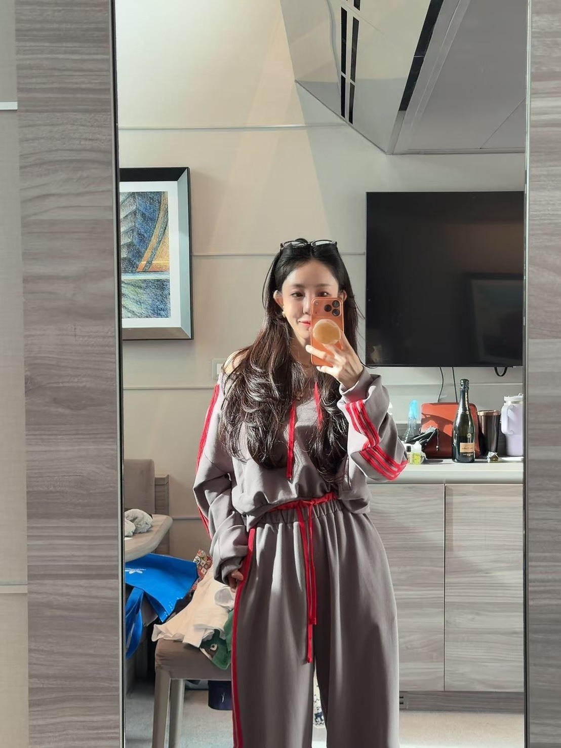 寬領露肩短衛衣  長褲(分售)