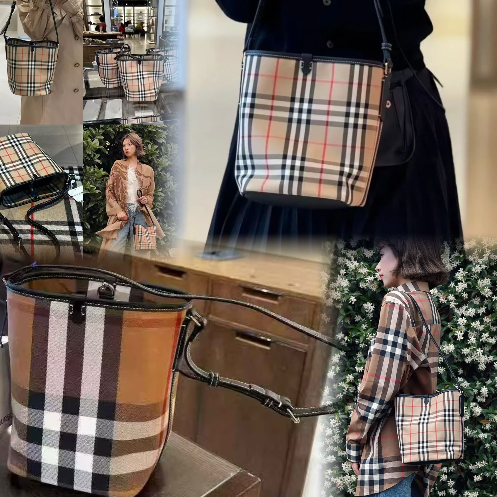Burberry格仔水桶包