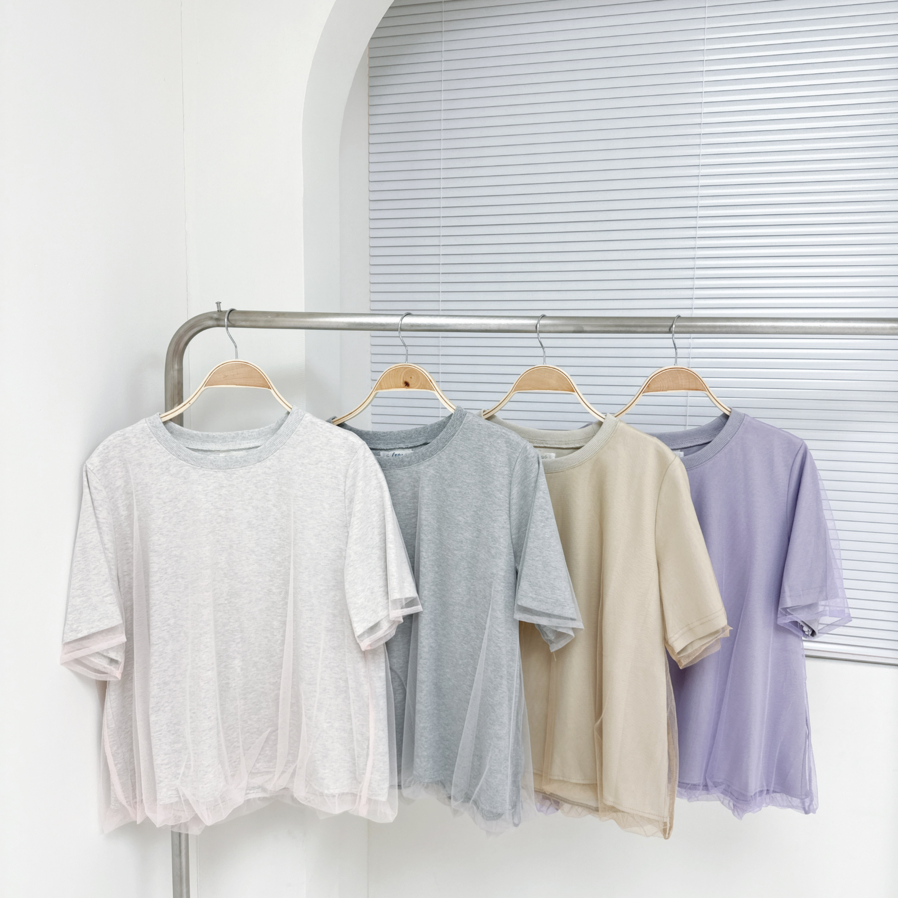 【廠家制】淨色簡約網紗短袖TOP (A5-A8)