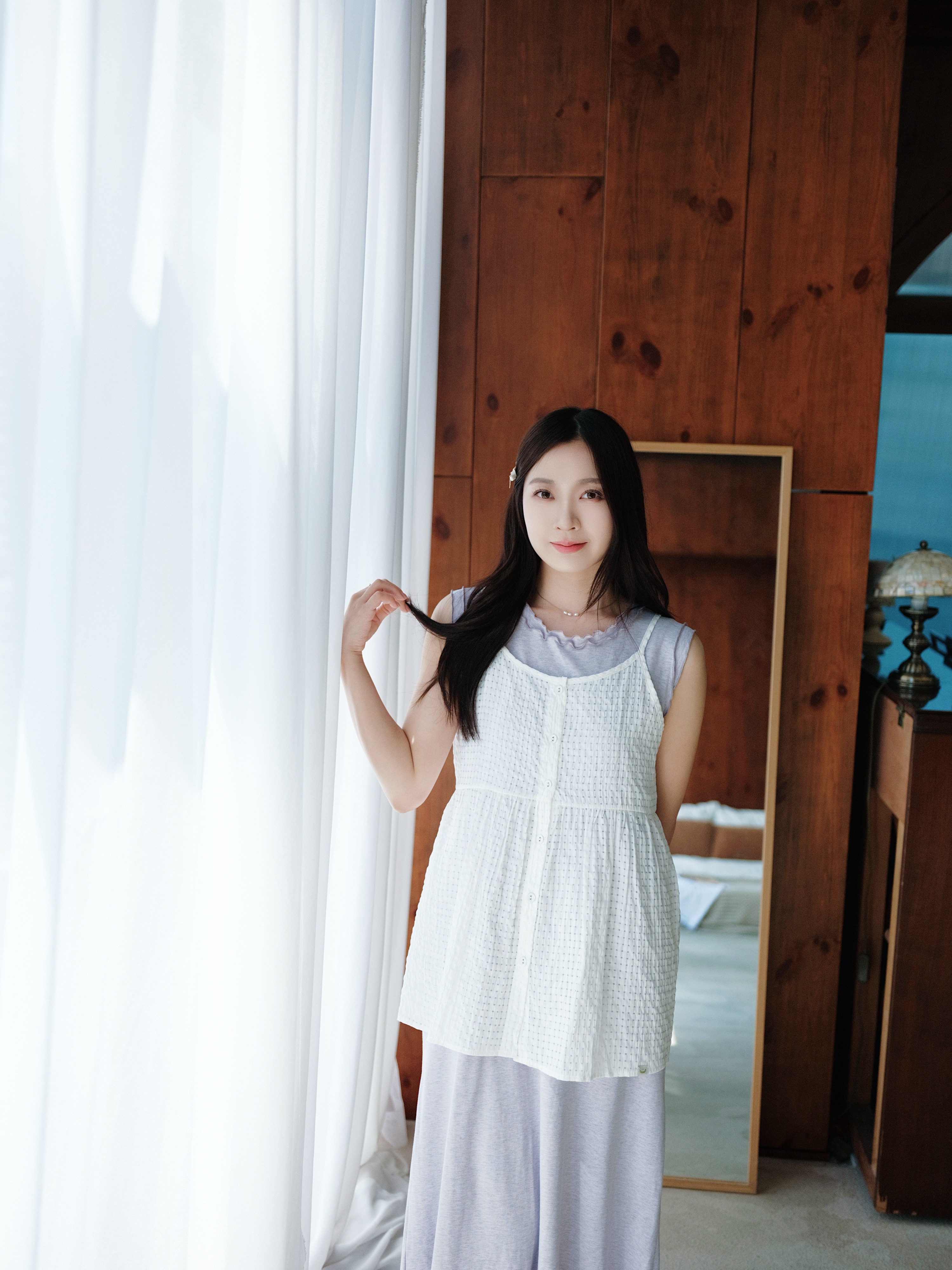 兩色 / 微透格子中長款馬甲 / Semi-Sheer Plaid Layering Longline Cami