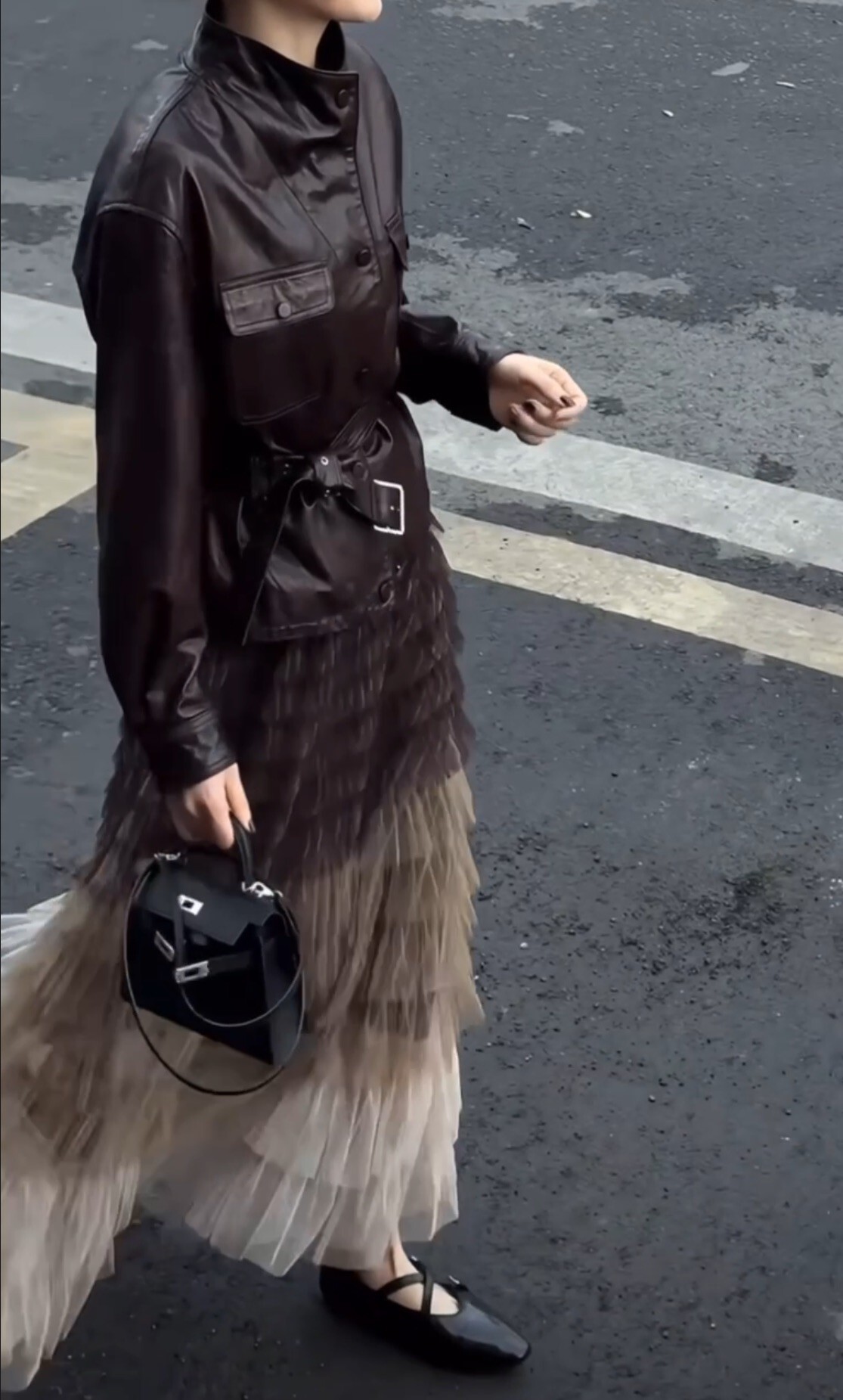 立領羊皮收腰皮衣(香港設計師)