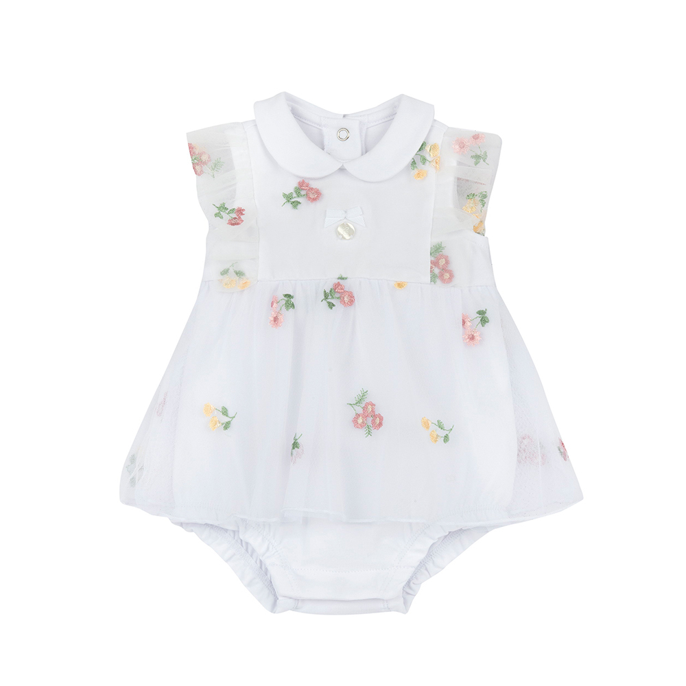 花之饗宴-繡花朵薄紗包屁洋裝式兔裝