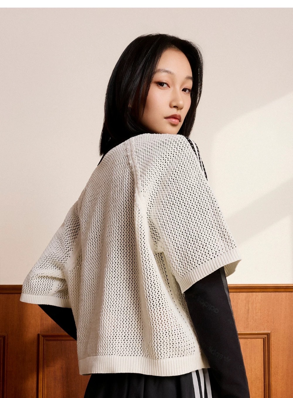 女款 ADIDAS CROCHET POLO 白色 短版 針編 寬鬆 短T POLO衫【KC6490】ADLP